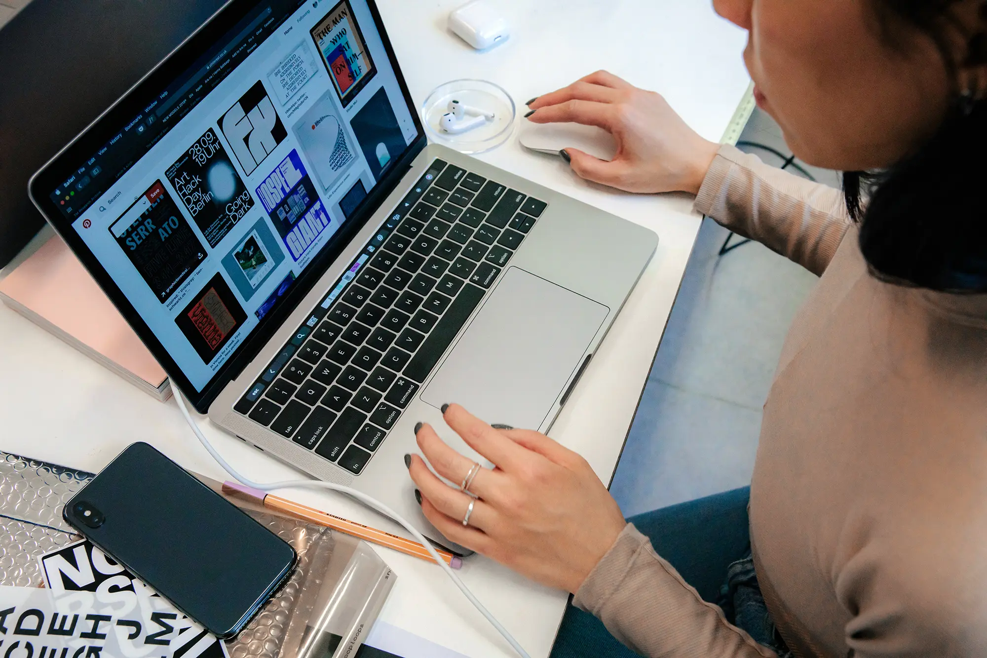 woman working on branding, at computer